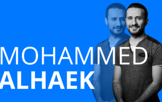 Schriftzug Mohammed Alhaek und ein freigestelltes Foto eines Mannes